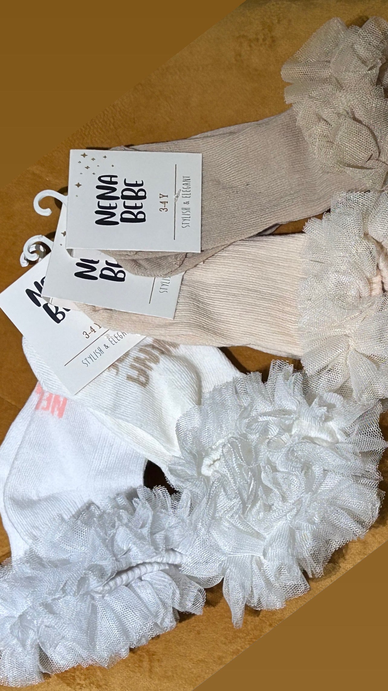 NENA Bebe Ribbed Baby Socks with Hand‑Sewn Tulle Ruffle 5039
