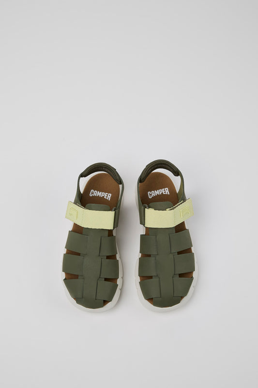 Camper Oruga Kids' Multicolor Leather Textile Sandals with Hook-and-Loop Closure