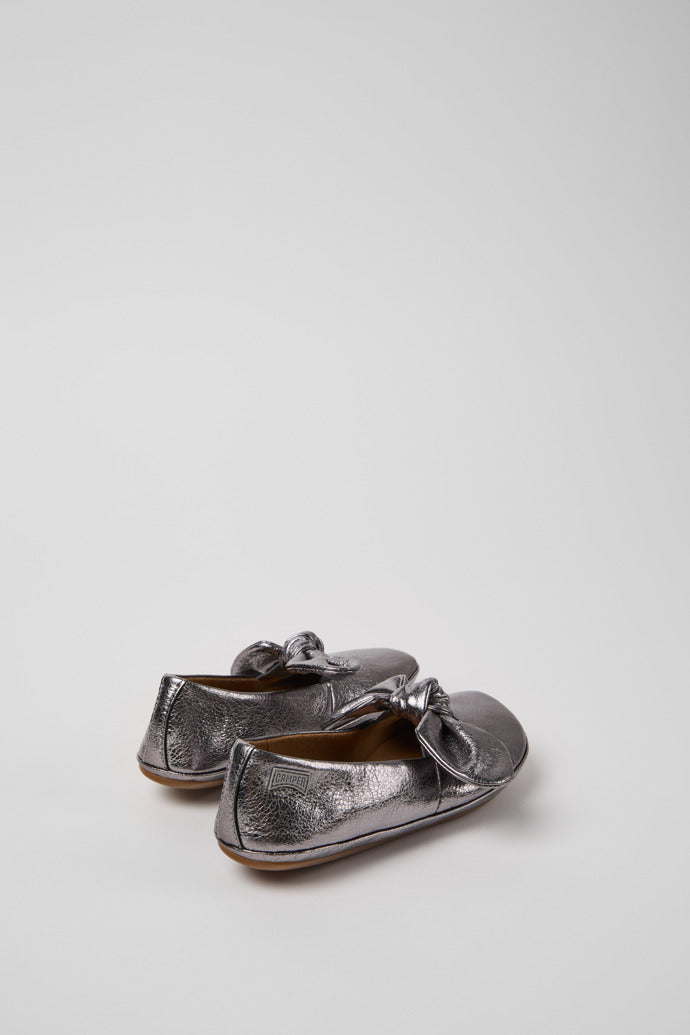 Camper Right Nina Kids' Silver Leather Ballet Flats with Flexible Strap