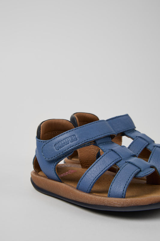 Camper Bicho Kids' Blue Leather Sandals with Hook & Loop Fastening