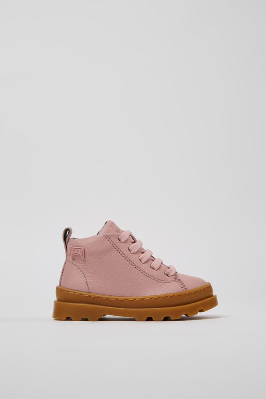 Camper Brutus Kids Pink Leather Ankle Boots | OrthoLite Recycled Footbed