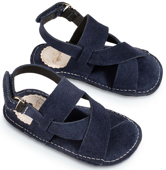 Babywalker Blue Suede Baby Sandals - Soft Cross-Strap Buckle Shoes