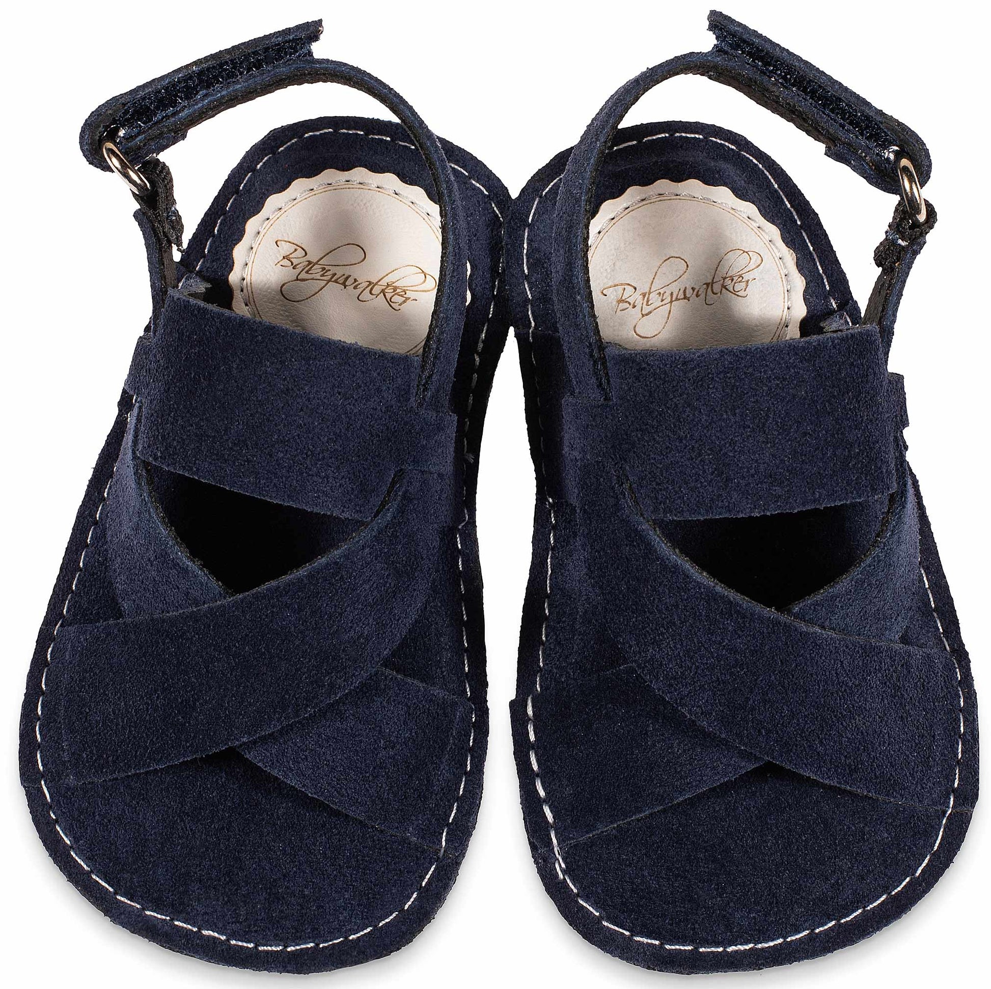 Babywalker Blue Suede Baby Sandals - Soft Cross-Strap Buckle Shoes
