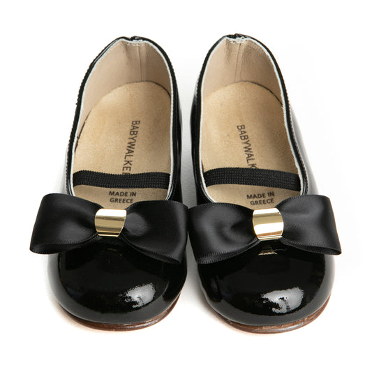 Babywalker Girls' Shiny Black Patent Leather Ballet Flats with Bow