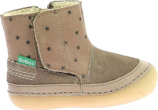 Kickers Sokifaune Kids Brown Leather Star Patterned Ankle Boots EU 26