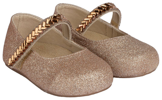 Copper BabyWalker Ballerina Shoes for Babies Elegant Crystal Barrette