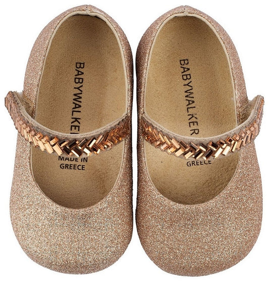 Copper BabyWalker Ballerina Shoes for Babies Elegant Crystal Barrette