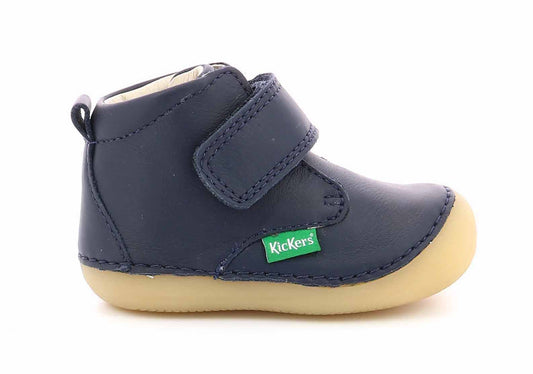 Kickers Sabio Boys' Durable Marine Blue Leather Hook-and-Loop Shoes