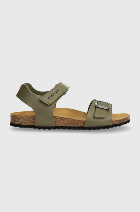 Geox Ghita Kids' Breathable Green Eco-Leather Hook-and-Loop Sandals