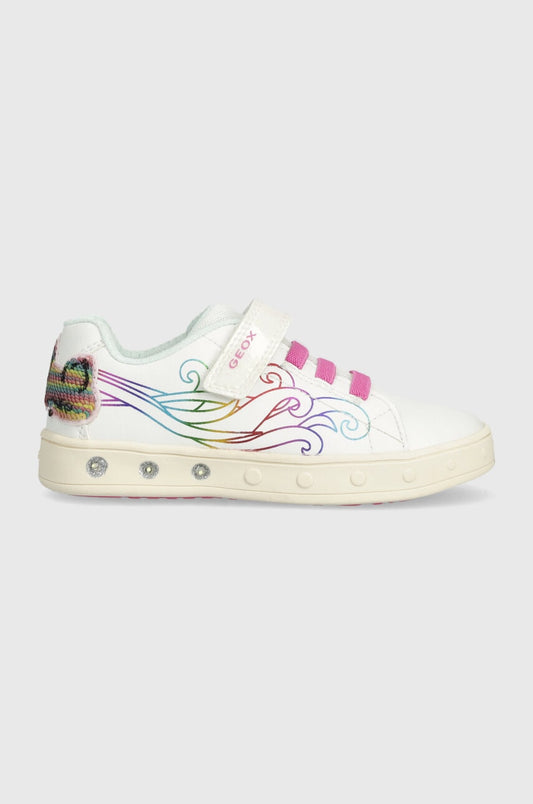 Geox Kids' White Light-Up Breathable Sneakers: Easy-On, Comfortable, Durable Everyday Footwear
