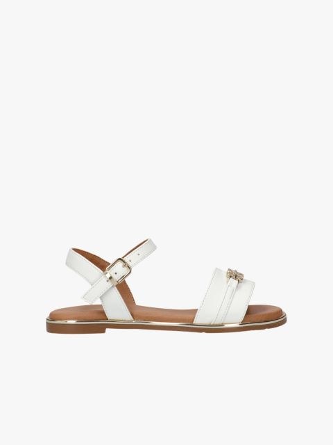 Tommy Hilfiger Girls' TH Monogram Plaque White Sandals with Buckle Closure