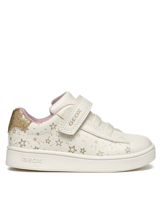 Geox Eclyper Girl B455MA Kids' Ivory Gold Star Sneakers with Velcro
