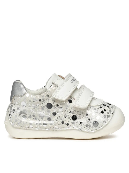 Geox Baby Girl first steps sneakers. White Silver B9440B