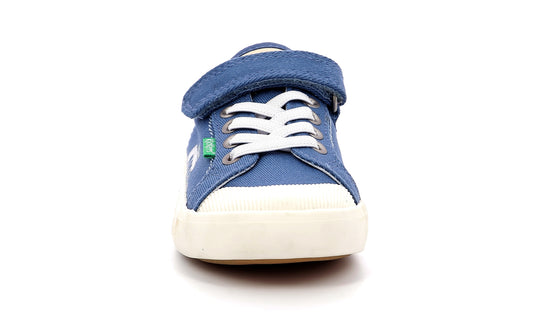 Kickers Kids' Blue Canvas Velcro Strap Sneakers with Fun Bus Print