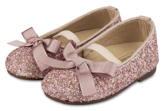 Babywalker Pink Glitter Ballerina Shoes with Gros Grain Bowknot 5581