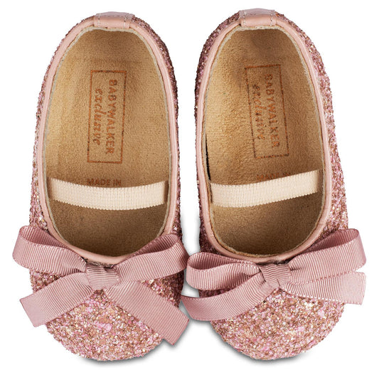 Babywalker Pink Glitter Ballerina Shoes with Gros Grain Bowknot 5581 [-30%OFF]