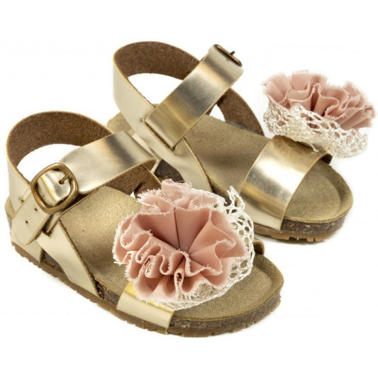 Babywalker Gold Leather Baptism Slippers with Anatomical Sole for Girls