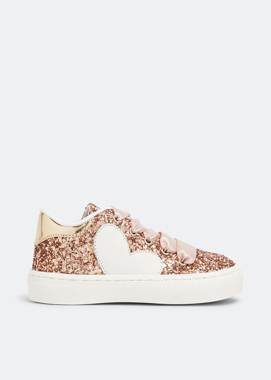 Babywalker Girls' Pink Glitter Lace-Up Sneakers with Heart Detail - Stylish & Comfy