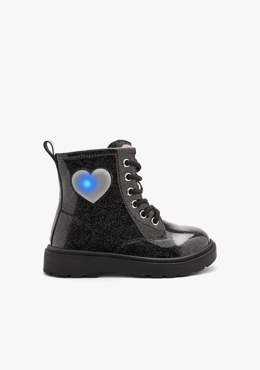 Black Trooper Kids Light-Up Boots with Zipper and Ankle Support