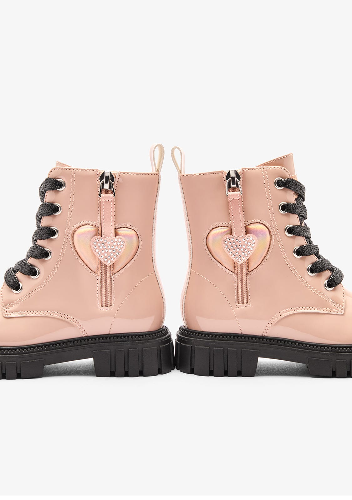 Pink Hearts Kids Military Boots with Zipper and Mid‑Ankle Support