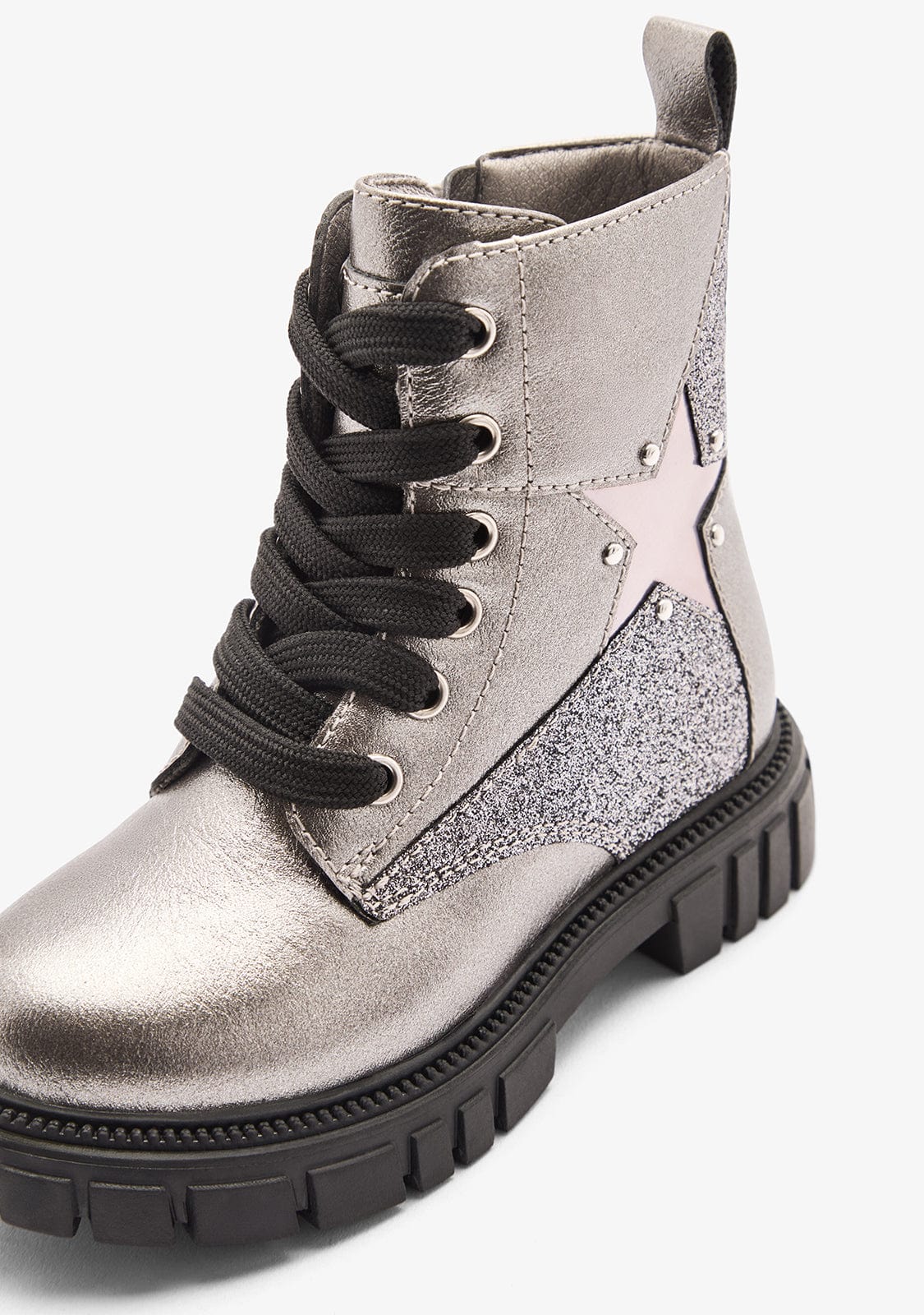 Silver Military Star Boots for Girls – Shiny Zippered Kids Boot