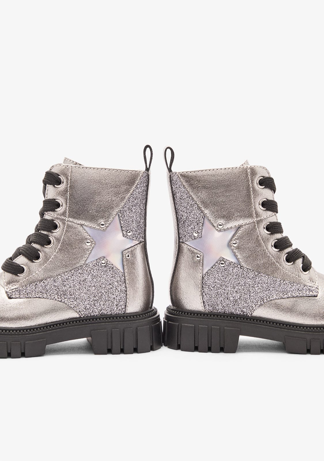 Silver Military Star Boots for Girls – Shiny Zippered Kids Boot