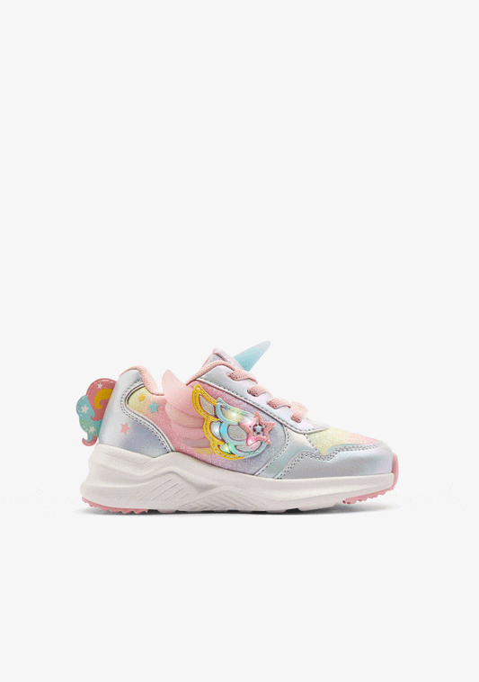 Unicorn Multicolour Light-Up Sneakers with Sparkly Wings for Girls