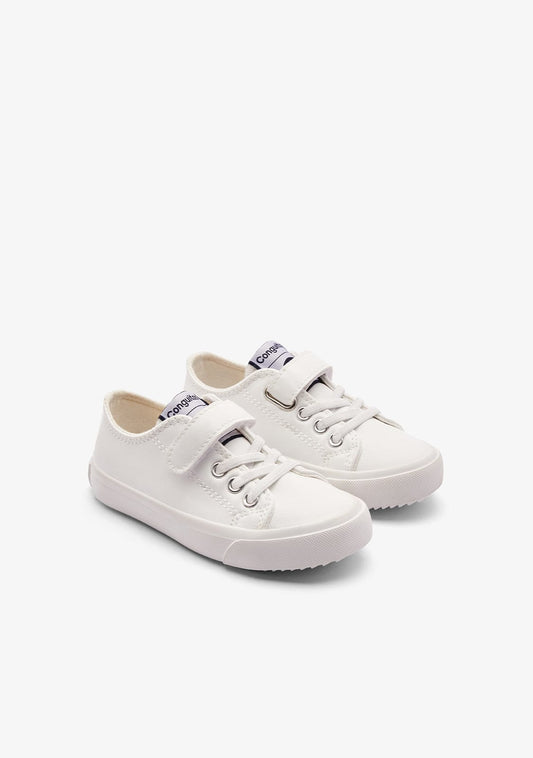 White Classic Strip Kids Sneakers – Comfortable Easy‑Fit Slip‑On