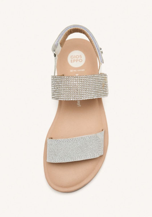 Gioseppo Ludington Silver Leather Shine Sandals for Kids, Toddler Girls
