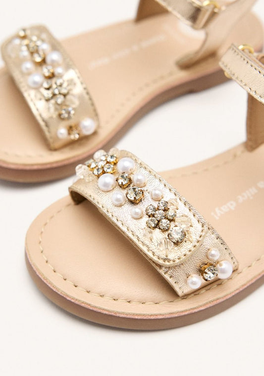 Gioseppo Girls' Leopard Pearl Leather Sandals with Adjustable Straps