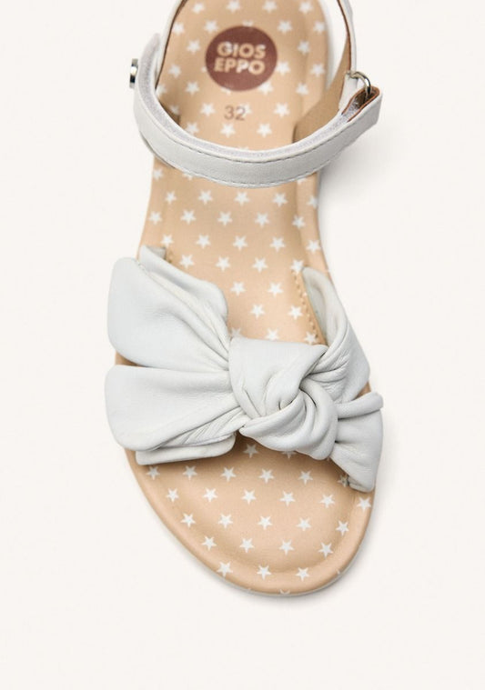 Gioseppo Wareham White Leather Bow Sandals with Padded Sole and Adjustable Straps