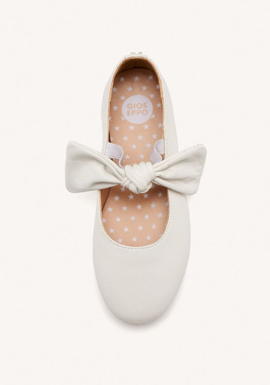 Elegant White Leather Mary-Jane Ballet Flats with Bow Detail for Girls