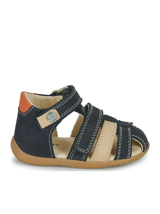 Kickers Bipod Anatomical Navy Blue Leather Sandals for Boys with Velcro