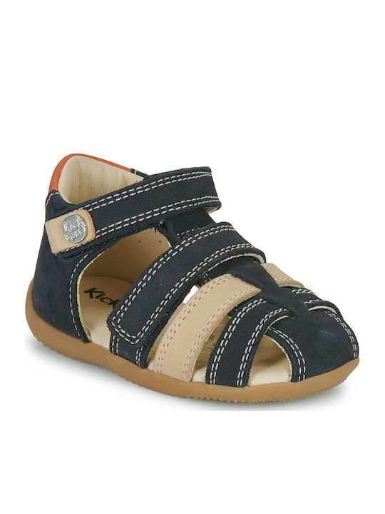 Kickers Bipod Anatomical Navy Blue Leather Sandals for Boys with Velcro