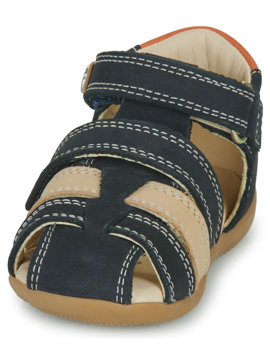 Kickers Bipod Anatomical Navy Blue Leather Sandals for Boys with Velcro