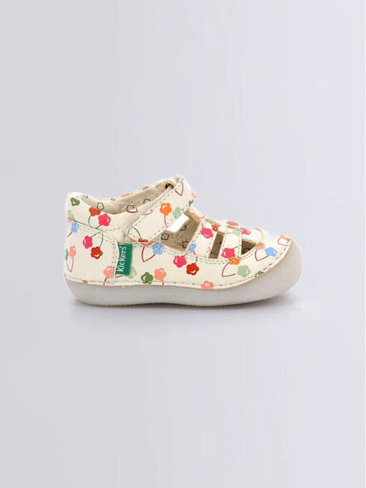 Kickers Kids' Sushy Anatomic White Leather Sandals with Hook-and-Loop Closure