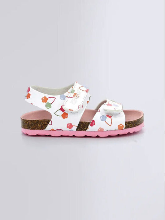 Kickers Kids White Anatomical Leather Sandals with Velcro Closure, Sizes 30-33