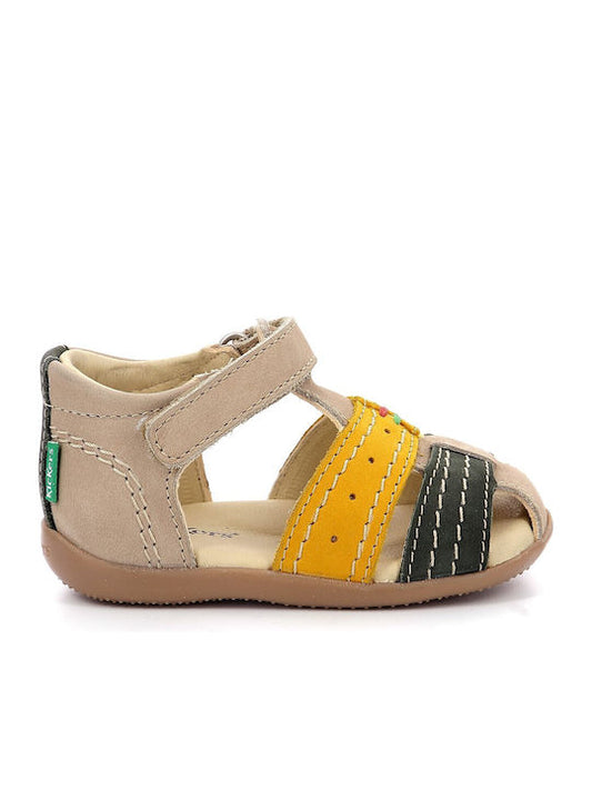 Kickers Beige Anatomic Leather Shoe Sandals for Kids with Velcro Closure