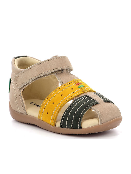 Kickers Beige Anatomic Leather Shoe Sandals for Kids with Velcro Closure