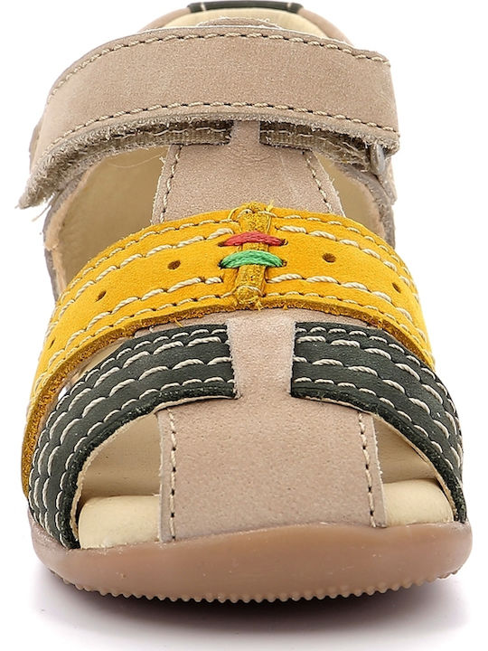 Kickers Beige Anatomic Leather Shoe Sandals for Kids with Velcro Closure