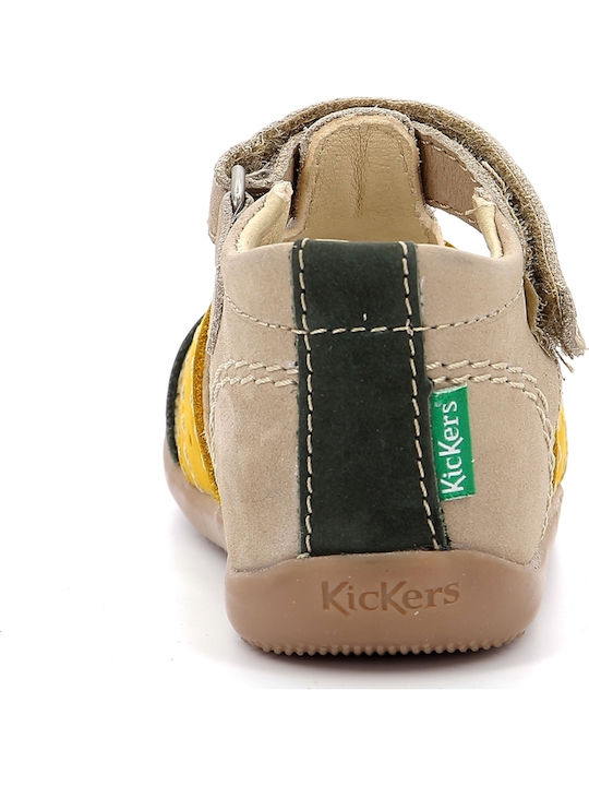 Kickers Beige Anatomic Leather Shoe Sandals for Kids with Velcro Closure
