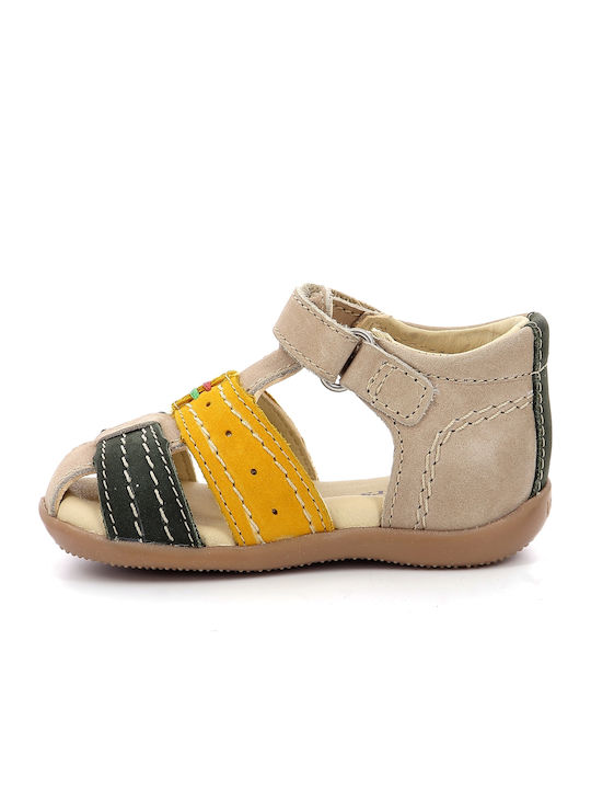 Kickers Beige Anatomic Leather Shoe Sandals for Kids with Velcro Closure