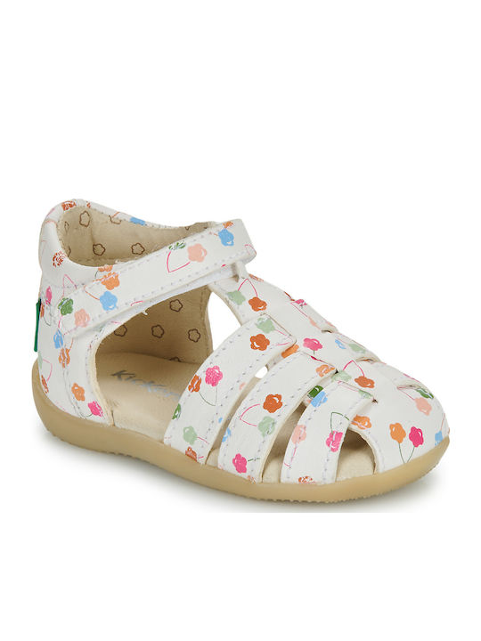 Kickers Bigflo-2 White Anatomic Kids Sandals for First Steps, Velcro Closure