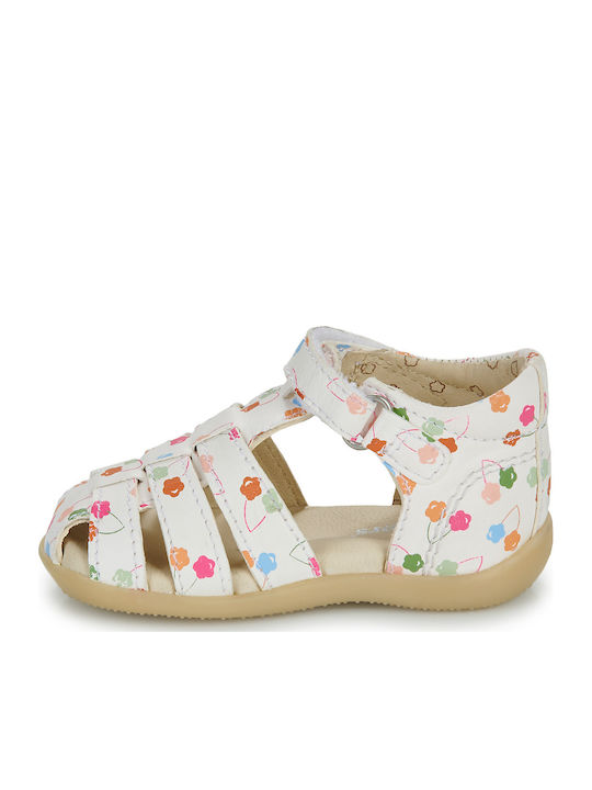 Kickers Bigflo-2 White Anatomic Kids Sandals for First Steps, Velcro Closure
