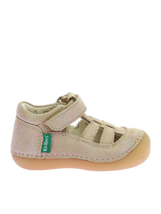 Kickers Sushy Anatomic Pink Leather Baby Sandals with Velcro Closure