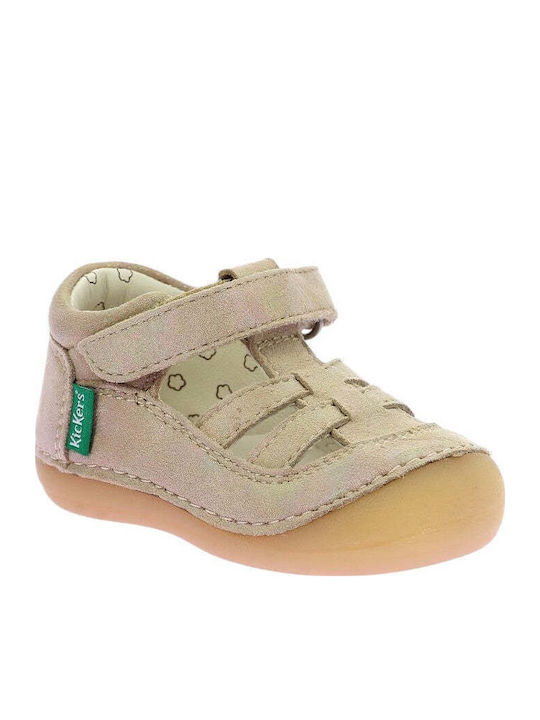 Kickers Sushy Anatomic Pink Leather Baby Sandals with Velcro Closure