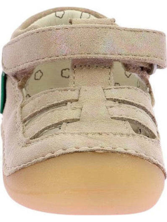 Kickers Sushy Anatomic Pink Leather Baby Sandals with Velcro Closure
