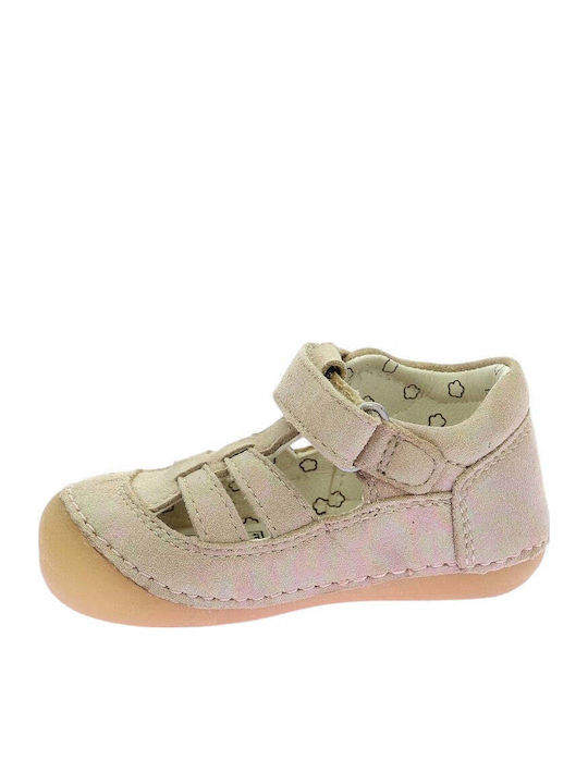 Kickers Sushy Anatomic Pink Leather Baby Sandals with Velcro Closure