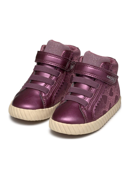 Geox Girls' Waterproof Leather-Effect Boots with Easy Velcro Closure - Burgundy