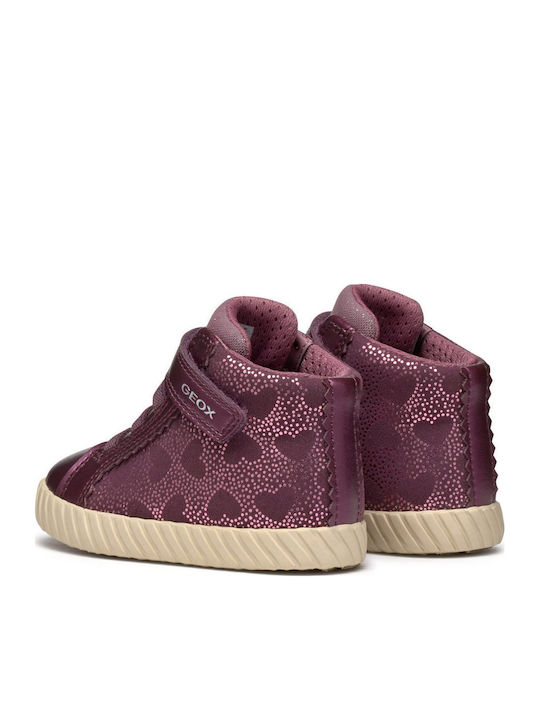 Geox Girls' Waterproof Leather-Effect Boots with Easy Velcro Closure - Burgundy